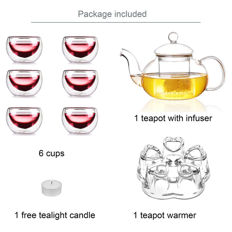 Jusalpha 11 PC-Glass Filtering Tea Maker Teapot with a Warmer and 6 Tea Cups Set (Version 2, 27-Oz) - Image 1