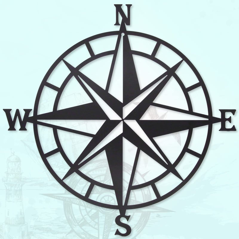 Resama Black Metal Decorative Nautical Compass Wall Dcor Ocean Theme Wall Hanging Art for Indoor and Outdoor