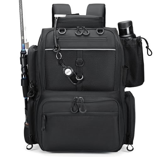 Rabjen Fishing Tackle Backpack with Rod Holders, Bottle Holder, Storage Bag Store Fishing Gear - Image 1