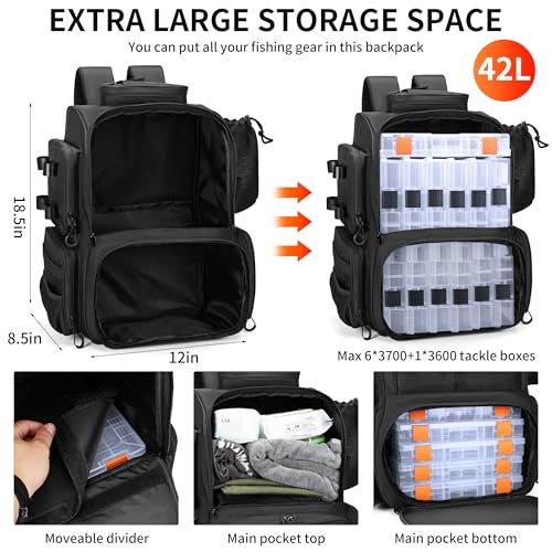 Rabjen Fishing Tackle Backpack with Rod Holders, Bottle Holder, Storage Bag Store Fishing Gear - Image 3