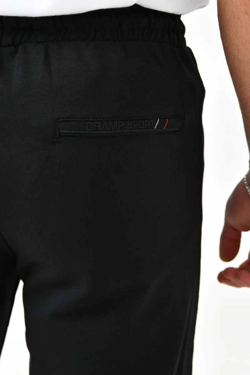 كرامب سبورت Men's Pocket Embroidered Zippered Black Straight Leg Tracksuit Bottoms