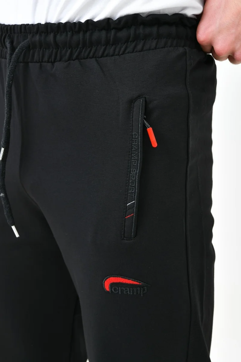 كرامب سبورت Men's Pocket Embroidered Zippered Black Straight Leg Tracksuit Bottoms