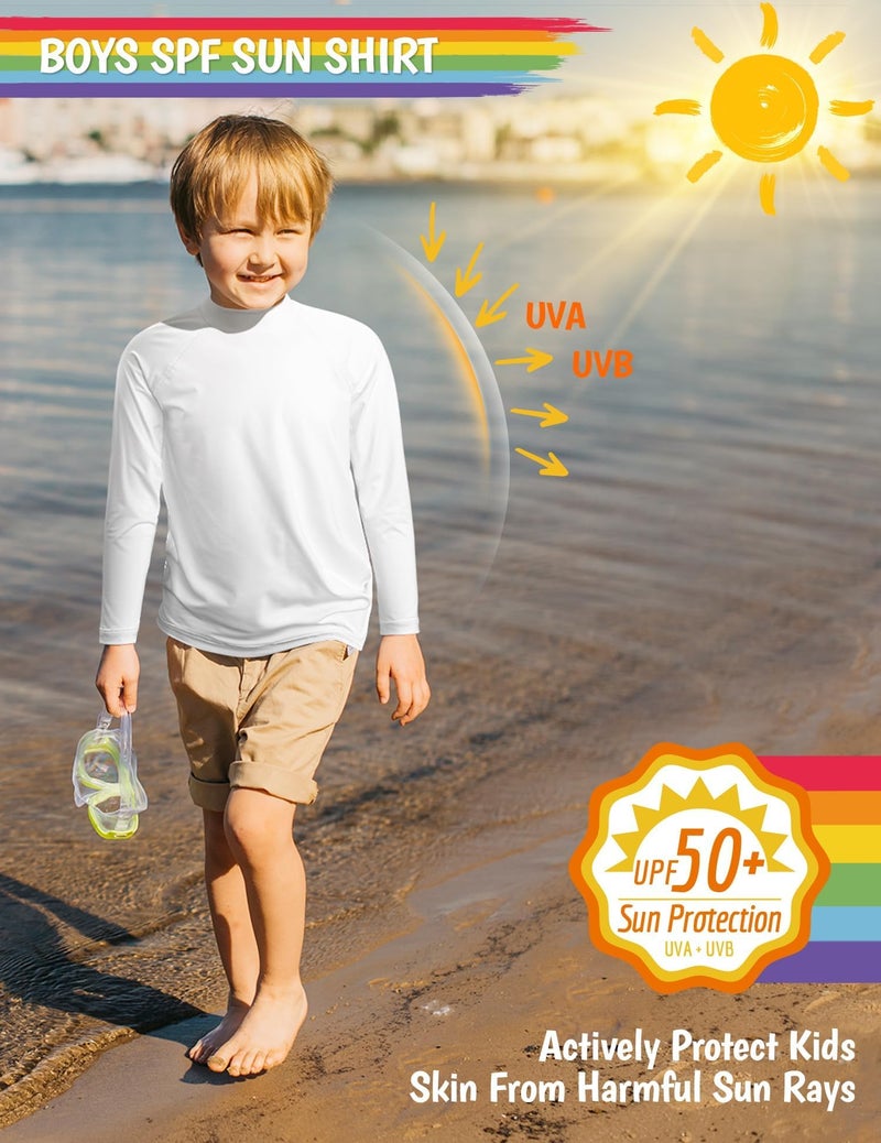 Smarash Boys Rash Guard Long Sleeve Sun Protection UPF50+ T Shirts Rashguard Swim SPF Surf ShirtsQuick Dry Cool Beach Clothes for Toddler Babies Infant Kids White 18-24M - Image 3