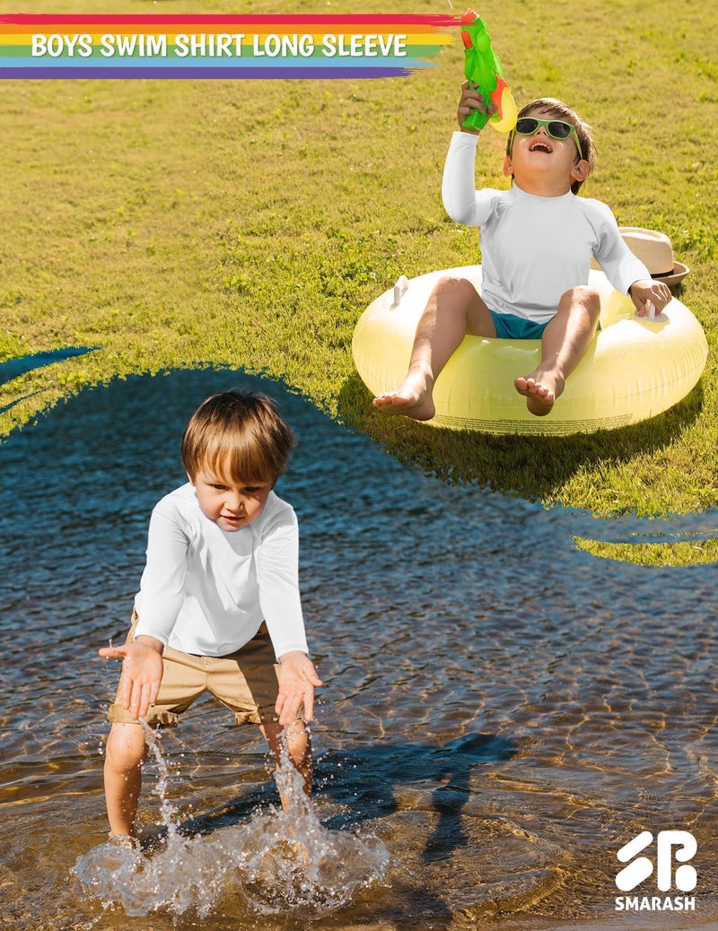 Smarash Boys Rash Guard Long Sleeve Sun Protection UPF50+ T Shirts Rashguard Swim SPF Surf ShirtsQuick Dry Cool Beach Clothes for Toddler Babies Infant Kids White 18-24M - Image 2
