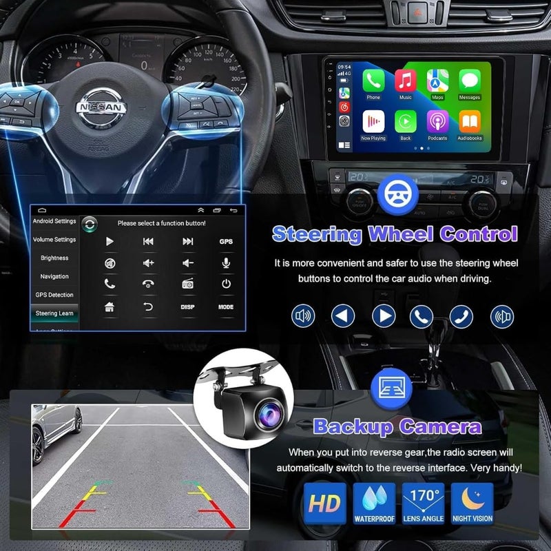فيريكس ستيريو سيارة نيسان إكس تريل روج إكس تريل قاشقاي شاشة أندرويد 2014-2018 مع أبل كار بلاي أندرويد أوتو لاسلكي واي فاي DSP FM&AM BT AHD كاميرا متضمنة واجهة سريعة (4 + 32 جيجابايت كار بلاي 8CORE) - Image 3