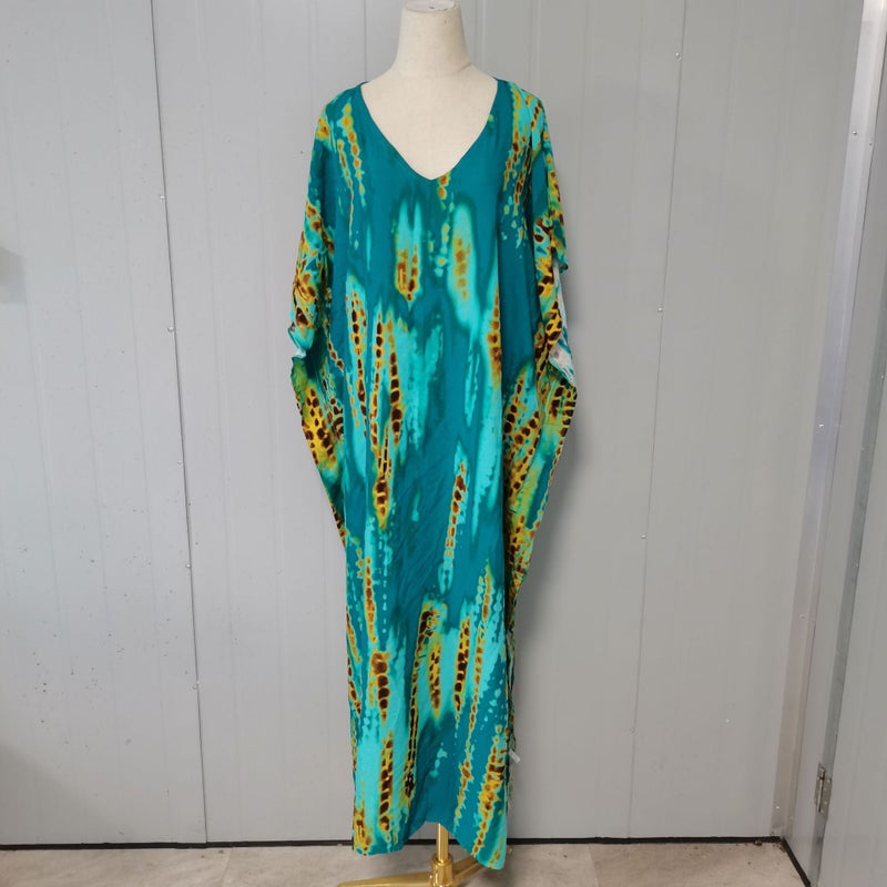 Generic 2024 European and American Beach Blouse Quick-drying Smudged Loose Large Size Vacation Robe Beach Skirt Bikini Sun Protection Shirt Green and yellow 112 