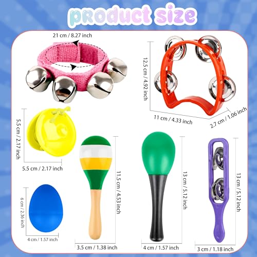 Swakuta 84 Pcs Shaker Musical Instruments Set including 12 Plastic Handheld Tambourine Bells 12 Colorful Cymbal 12 Egg Shaker 24 Maracas 12 Wrist Bells with 12 Castanets for Preschool Early Music Learning Toy - Image 5