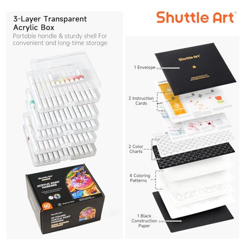 Shuttle Art Automatic Ink Control Acrylic Paint Markers, 60 Colors Brush Tip Acrylic Paint Pens for Rock Painting, Ceramic, Wood, Canvas, Glass, Stone, Fabric, Card Making, DIY & Art Supplies - Image 3