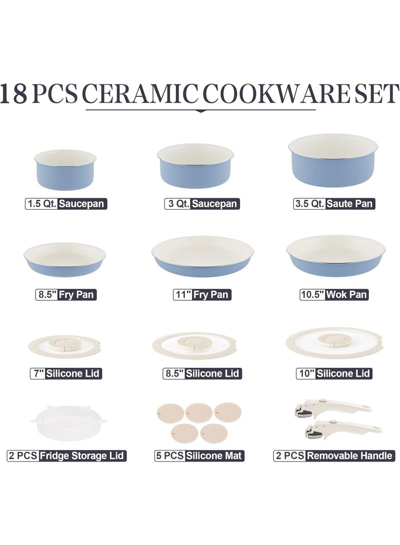 طقم حلة ومقلاة غير لاصق - أطقم أواني مطبخ بمقابض قابلة للفصل، طقم طهي للتخييم بمقابض قابلة للإزالة، آمن للفرن والشواية حتى ٥٥٠ ف، مقالي غير سامة للطهي، طقم قديم مناسب كهدية - Image 2