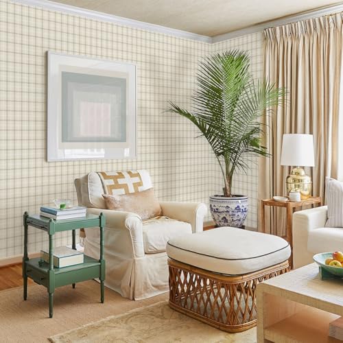 Lativo Plaid Wallpaper Peel and Stick Boho Plaid Self Adhesive Removable Wallpaper for Wall Decor Bedroom Bathroom Waterproof Gingham Neutral Checkered Contact Paper for Cabinets Nursery 78.7in 17.3in - Image 4