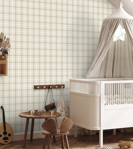 Lativo Plaid Wallpaper Peel and Stick Boho Plaid Self Adhesive Removable Wallpaper for Wall Decor Bedroom Bathroom Waterproof Gingham Neutral Checkered Contact Paper for Cabinets Nursery 78.7in 17.3in - Image 2