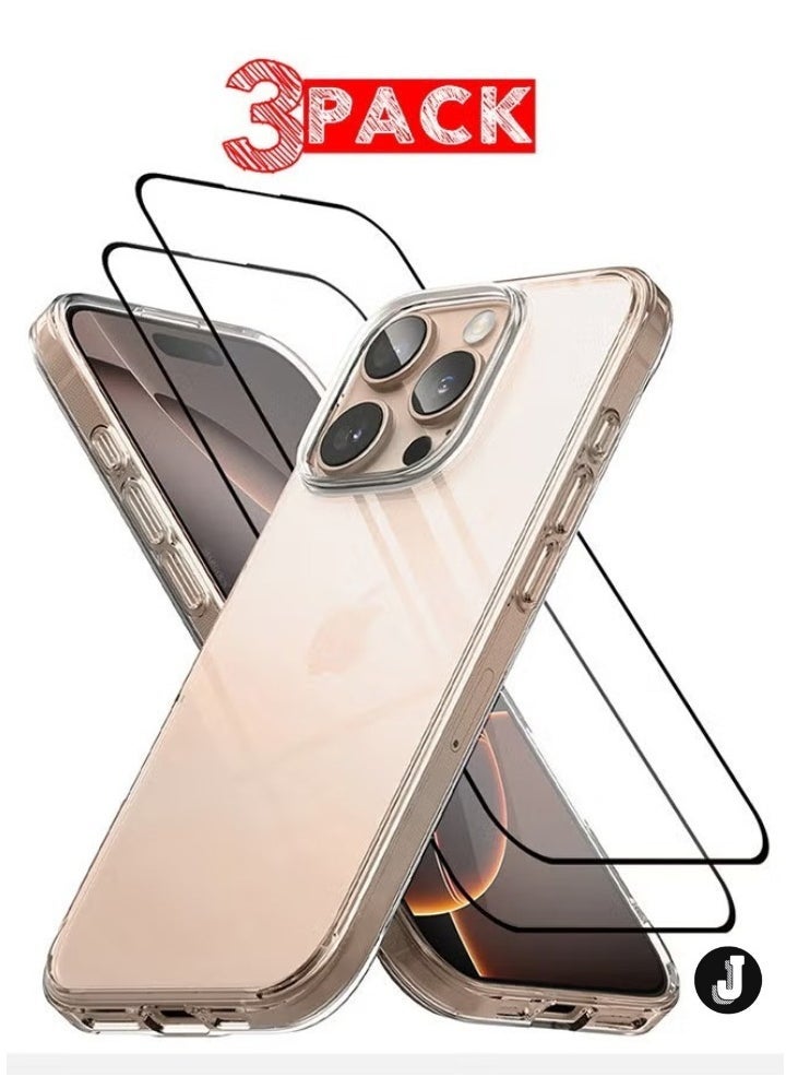JAJEEK "New 3-Pack iPhone 16 Pro Max Case & Screen Protectors – Clear TPU, Ultra Slim, Shockproof, Anti-Yellowing, Scratch-Resistant Case Cover + 2 Screen Protectors" - Image 1