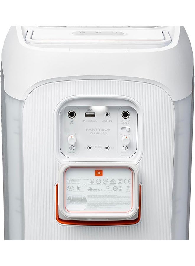 JBL PartyBox Club 120 - Portable Party Speaker with Foldable Handle, Powerful Pro Sound, Futuristic lightshow, Up to 12 Hours of Play time, Splash Proof, Dual Mic & Guitar Inputs JBLPBCLUB120SWUK White - Image 2