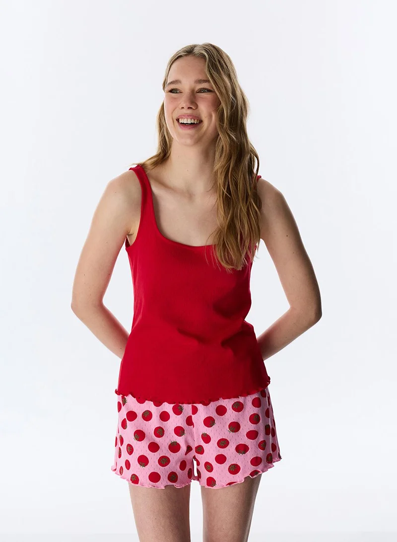 Penti Women's Cotton Lounge Camille Pointel Sleeveless Tank & Shorts Set - Red