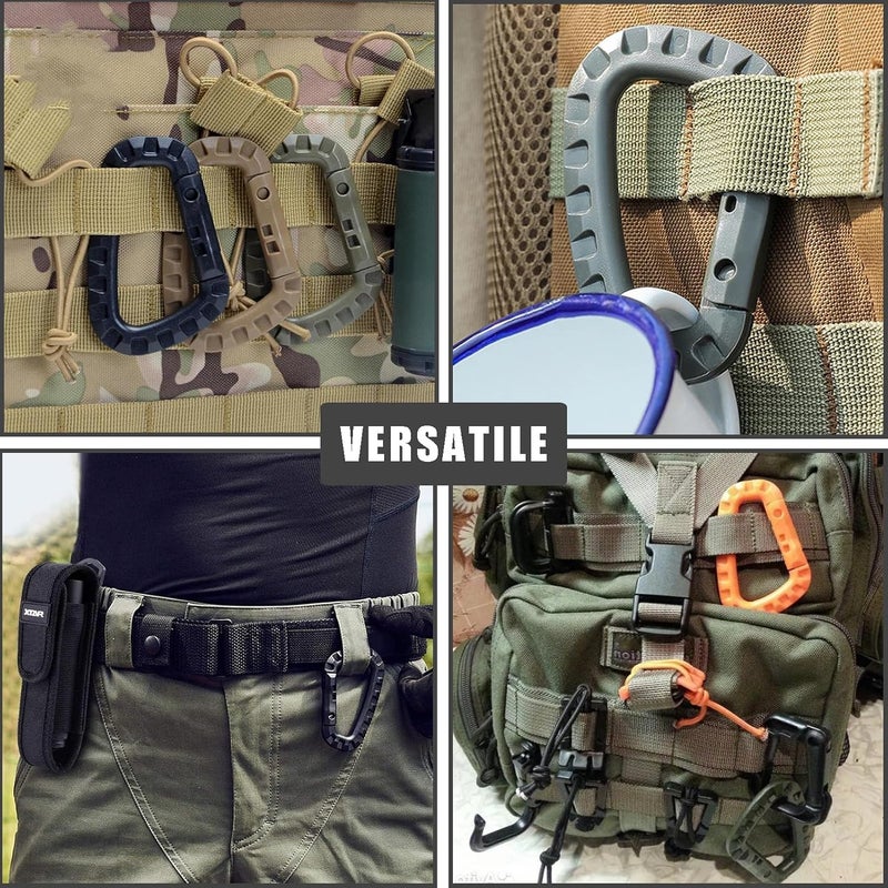 CooBigo Tactical Gear Clips Plastic Carabiner Keychain Clip D-Rings Spring Snap Hook for Backpack, Molle System, Bag, Key Chain - Image 3