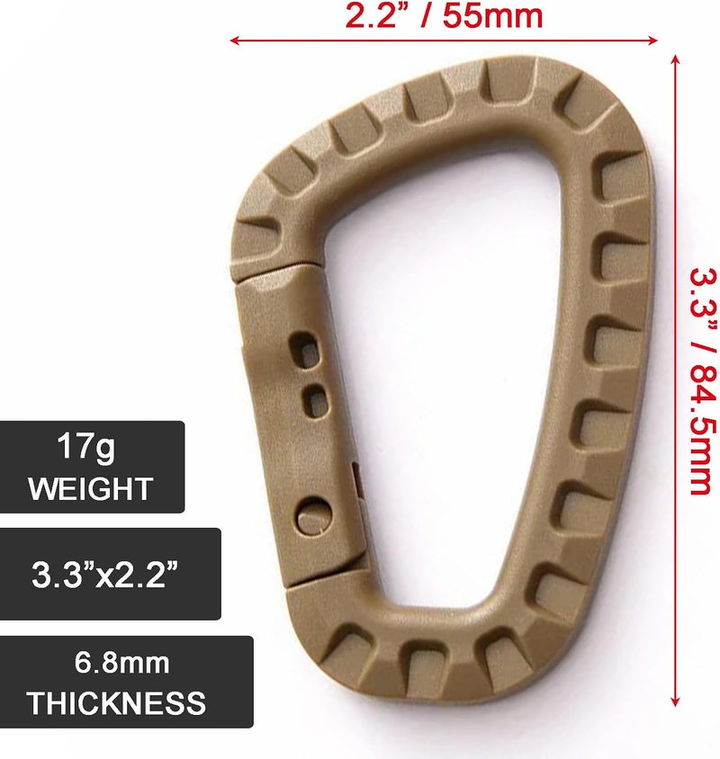 CooBigo Tactical Gear Clips Plastic Carabiner Keychain Clip D-Rings Spring Snap Hook for Backpack, Molle System, Bag, Key Chain - Image 2