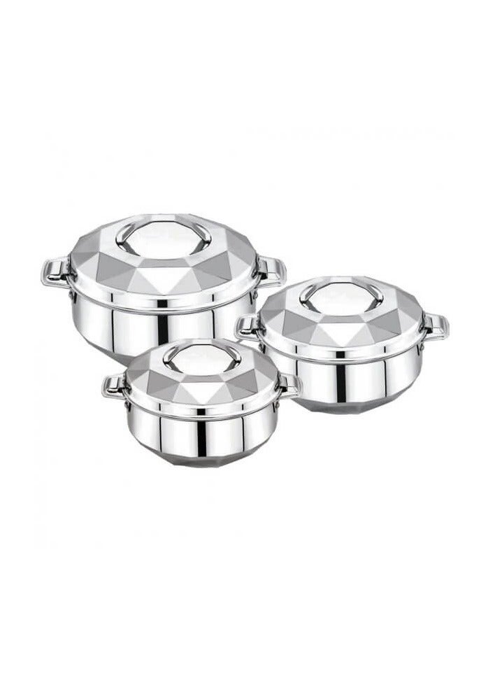 Diamond 3-Piece Stainless Steel Hot Food Containers Set – Elegant Thermal Design for Heat Retention and Perfect Serving - Image 1