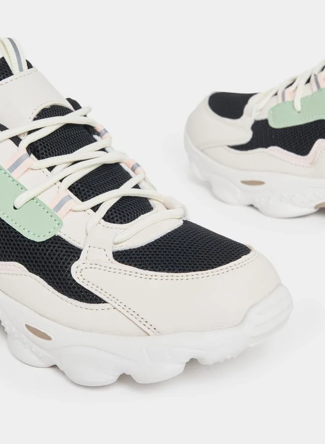 Styli Color Block Lace Up Chunky Sneakers