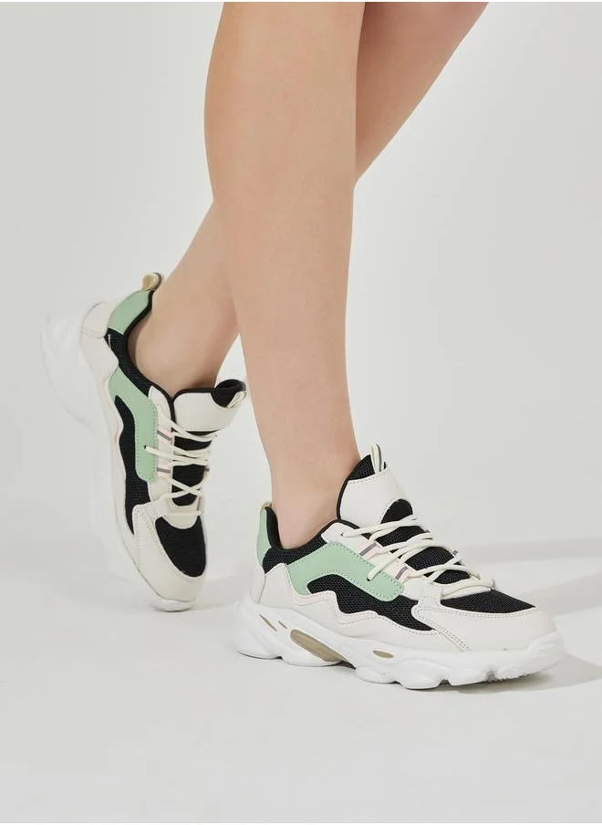 Styli Color Block Lace Up Chunky Sneakers