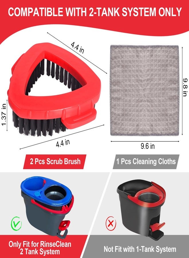 vanow Scrub Brush for O Cedar RinseClean 2 Tank System, Ocedar Scrubber Mop Head, Spin Mop Scrub Brush Head Replacement, 1 Cleaning Clothes & 2 Pcs Hard Bristle Floor Scrub Brush for Bathroom, Kitchen, Tub - Image 2