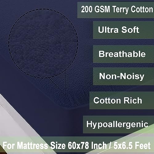 AVI Cotton Feel Terry Soft Waterproof Bed Mattress Protector Queen Size 78x60 inch | Washable Breathable Elastic Fitted Mattresses Cover for Queen Size Bed (6.5x5 feet, Navy Blue, Fit On 2-10 Inch) - Image 4