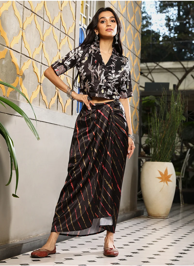  قصة مجموعة Midnight Black Indie Palm Co-Ord للسيدات