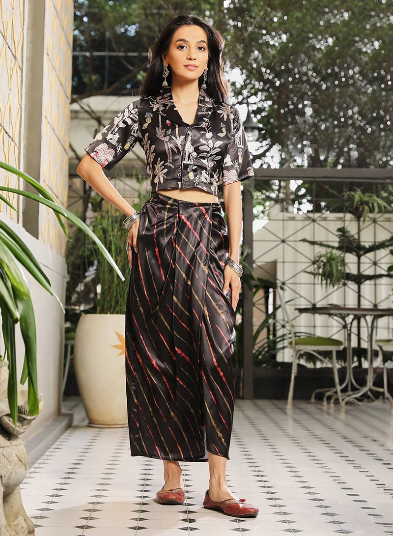QISSA Women's Midnight Black Indie Palm Co-Ord Set  - Image 2