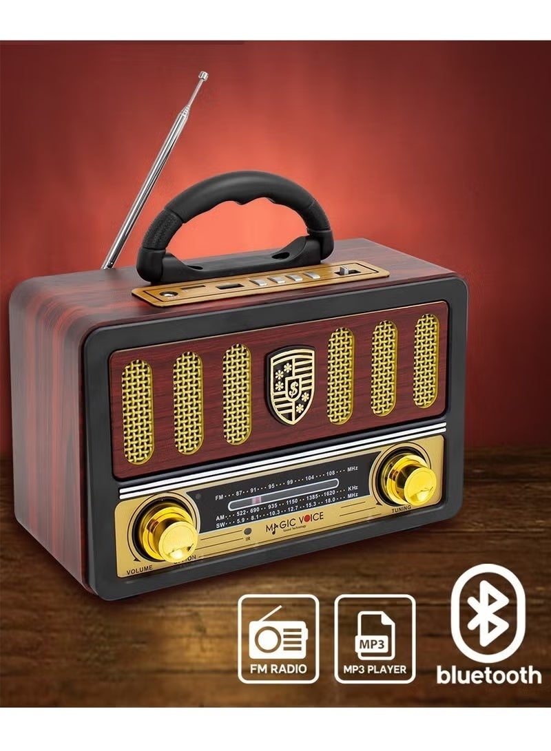 Denx Rechargeable Hi-Fi radio with remote control, large capacity battery, portable, retro-style FM radio, supports Bluetooth, SD card slot, USB, and AUX port. - Image 3