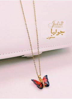Julia Store 18K Gold Plated Stainless Steel Red Butterfly Necklace for Women Cubic Zirconia Colourful Butterfly Pendant Necklaces  - Image 2