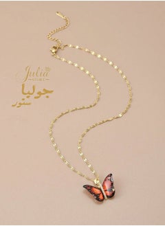 Julia Store 18K Gold Plated Stainless Steel Red Butterfly Necklace for Women Cubic Zirconia Colourful Butterfly Pendant Necklaces  - Image 4