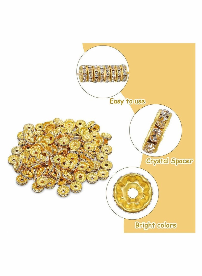 Y&D 200 Pcs 8 mm Golden Round Loose Czech Crystal Rhinestone Spacer Beads, for Jewelry Making, Necklace, Bracelets, DIY Making (Gold)  - Image 2