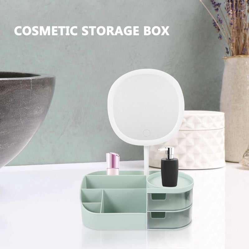 Makeup Organizer Box With Mirror And Brush Holder Drawer Style Matcha Green 26 5x14 5x10cm - Image 4