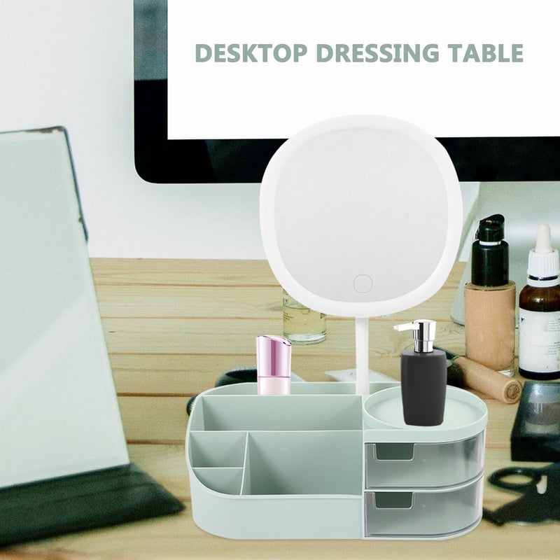Makeup Organizer Box With Mirror And Brush Holder Drawer Style Matcha Green 26 5x14 5x10cm - Image 5