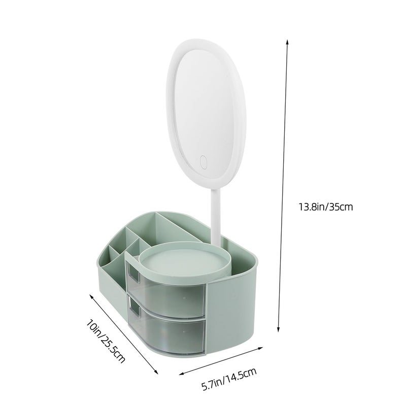 Makeup Organizer Box With Mirror And Brush Holder Drawer Style Matcha Green 26 5x14 5x10cm - Image 3