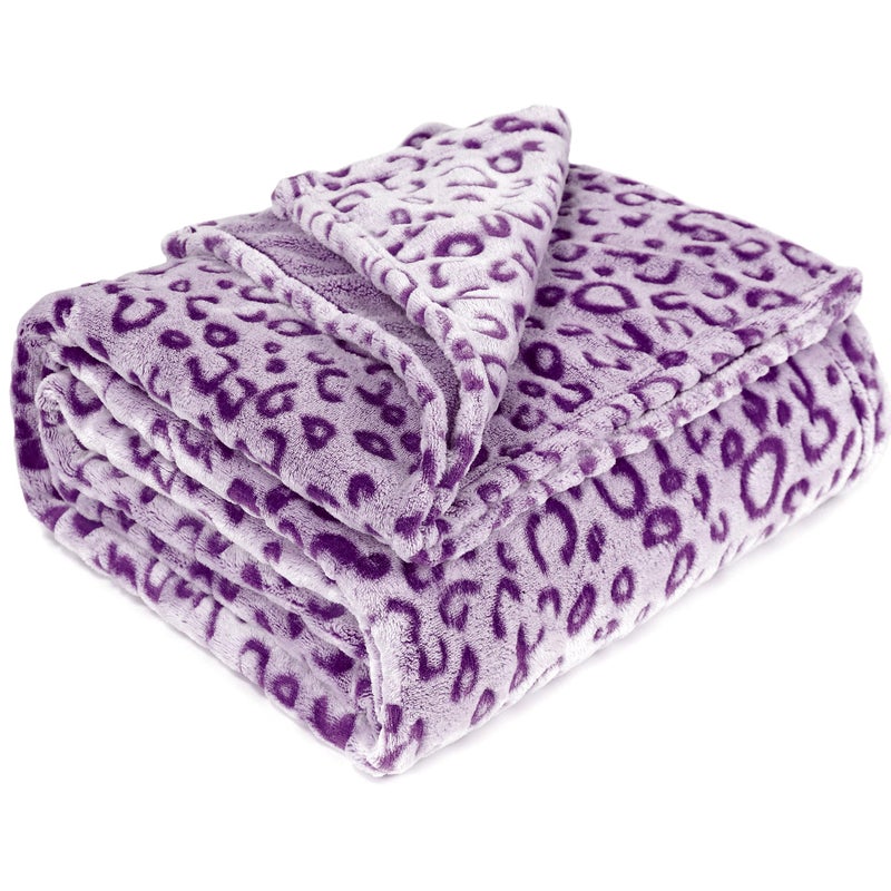 MIBOI Cute Purple Blanket Soft Fleece Leopard Print Throw Blanket for Couch Sofa Decor Plush Blankets - Image 1