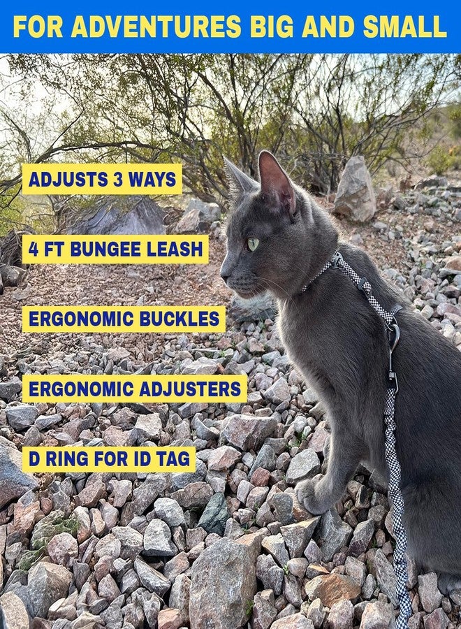 Your Cat Backpack Travel Cat Harness and Bungee Leash Set - 2 in 1 Adjustable Escape Proof Cat Harness & Leash for Small, Medium, Large Cats, Kitten - Safe H-Style for Outdoor Walking (Checkered) - Image 3
