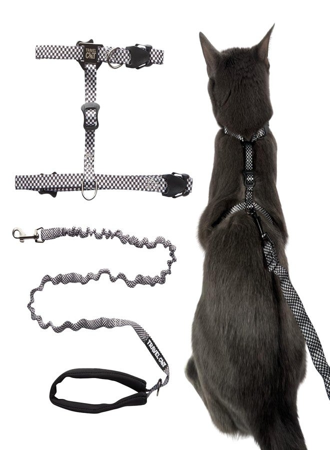 Your Cat Backpack Travel Cat Harness and Bungee Leash Set - 2 in 1 Adjustable Escape Proof Cat Harness & Leash for Small, Medium, Large Cats, Kitten - Safe H-Style for Outdoor Walking (Checkered) - Image 1