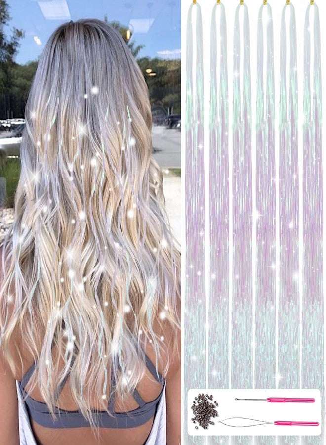 ام اي اس اس يو اتش يو اي مجموعة زينة شعر ميسوهوي مع أدوات، 47 بوصة، زينة شعر خيالية مقاومة للحرارة، 6 قطع، 1200 خصلة، وصلات شعر لامعة متألقة للنساء والفتيات والأطفال (أبيض-وردي) - Image 1