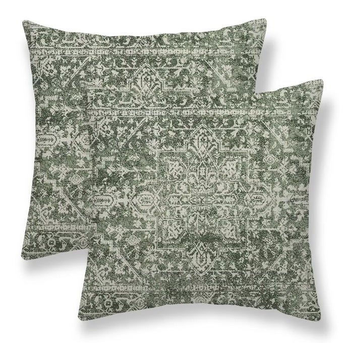 SAGE GREEN BOHO PILLOW COVERS 18X18 SET OF 2 BOHEMIAN CARPET PATTERN DECORATIVE THROW PILLOWS ETHNIC VINTAGE FARMHOUSE PILLOW CASES LINEN GIFTS FOR COUCH SOFA OUTDOOR DECOR