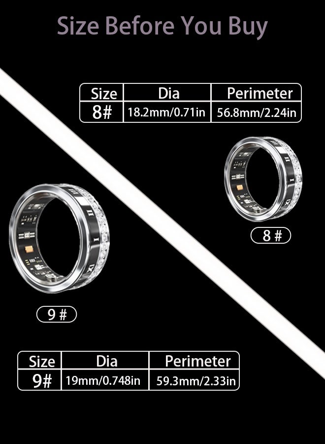 خاتم ذكي لتتبع النوم وقياس ضغط الدم للرجال والنساء | خاتم صحي بميزة تتبع معدل ضربات القلب، مقاوم للماء، بطارية تدوم طويلاً، متوافق مع iOS و Android (فضي) - Image 4