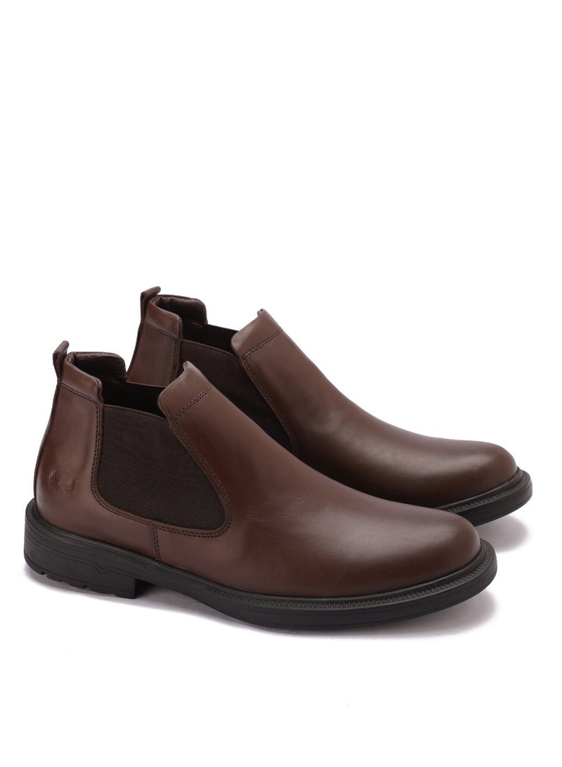 هاف بوت رجالي مميز مصنوع من الجلد الطبيعي أنيق ونعل رابر مقاوم للإنزلاق - Image 2