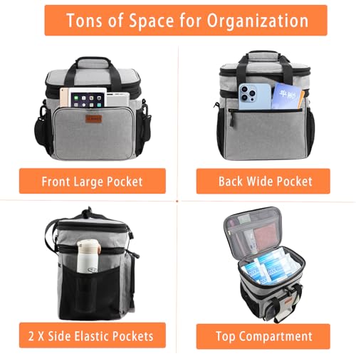 GLENKEY Double Deck Large Lunch Box, Insulated Heavy Duty Lunch Bag Waterproof Leakproof Durable Cooler Bag for Men Women Adults Work Picnic Camping Daytrip,16L,Grey, GLENKEY - Image 3