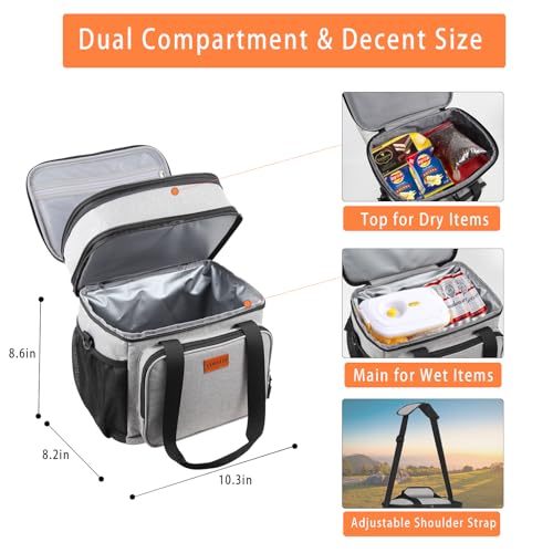 GLENKEY Double Deck Large Lunch Box, Insulated Heavy Duty Lunch Bag Waterproof Leakproof Durable Cooler Bag for Men Women Adults Work Picnic Camping Daytrip,16L,Grey, GLENKEY - Image 2