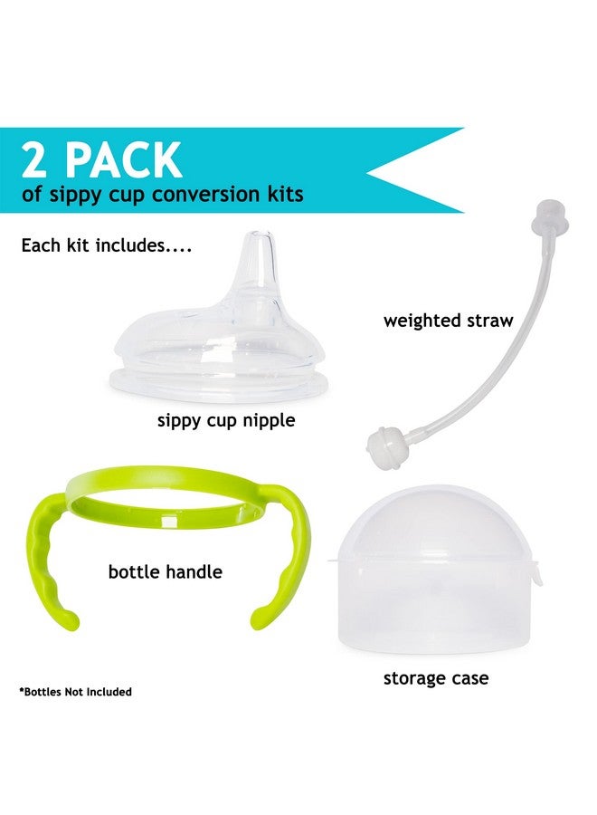 Botabee Soft Spout Transition Sippy Cup Kit for Comotomo Baby Bottles | Conversion Kit Fits 5 and 8 Ounce Bottle | Sippy Cup Baby Bottle Nipple with Weighted Straw & Bottle Handles (Pack of 2, Green) - Image 1