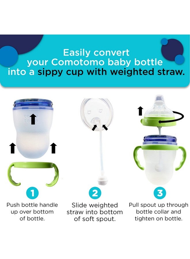 Botabee Soft Spout Transition Sippy Cup Kit for Comotomo Baby Bottles | Conversion Kit Fits 5 and 8 Ounce Bottle | Sippy Cup Baby Bottle Nipple with Weighted Straw & Bottle Handles (Pack of 2, Green) - Image 4