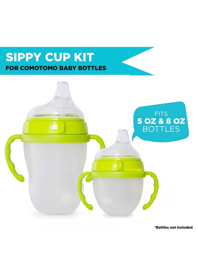 Botabee Soft Spout Transition Sippy Cup Kit for Comotomo Baby Bottles | Conversion Kit Fits 5 and 8 Ounce Bottle | Sippy Cup Baby Bottle Nipple with Weighted Straw & Bottle Handles (Pack of 2, Green) - Image 3