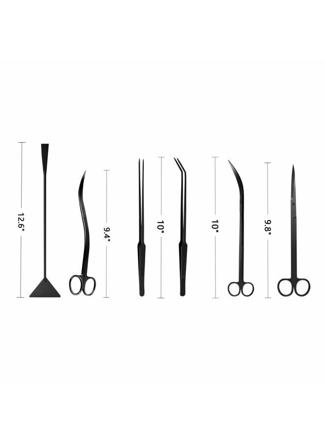 KnR Harmony Aquascaping Tools 7 in 1 Kit Aquarium Plant Scissors Tools Set Curved & Waved Scissor Tweezers Spatula Stainless Steel Anti Rust Tools for Aquascape Black - Image 2