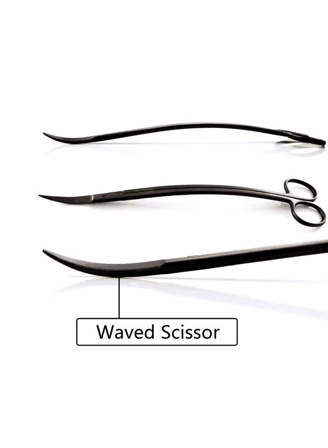KnR Harmony Aquascaping Tools 7 in 1 Kit Aquarium Plant Scissors Tools Set Curved & Waved Scissor Tweezers Spatula Stainless Steel Anti Rust Tools for Aquascape Black - Image 3