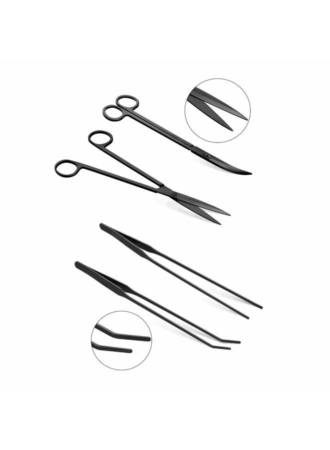 KnR Harmony Aquascaping Tools 7 in 1 Kit Aquarium Plant Scissors Tools Set Curved & Waved Scissor Tweezers Spatula Stainless Steel Anti Rust Tools for Aquascape Black - Image 4