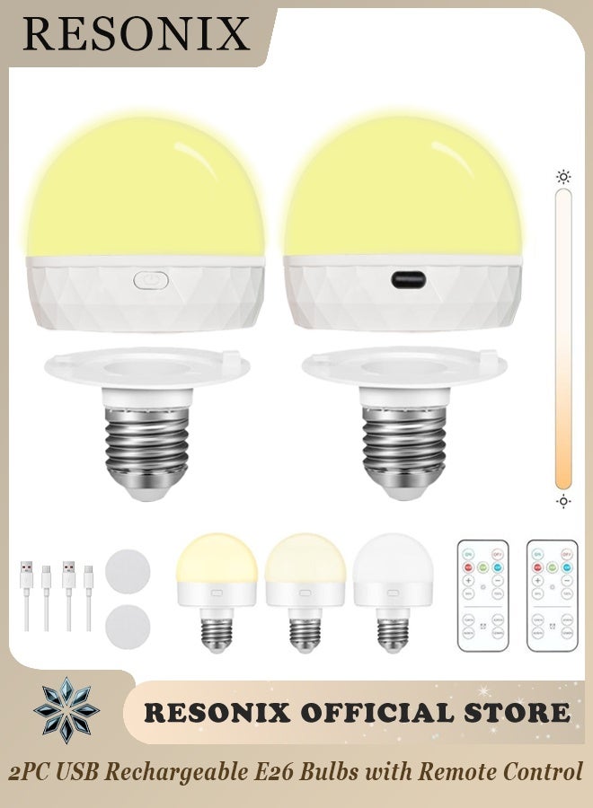 RESONIX 2-Pack E27 Dimmable LED Light Bulbs, Rechargeable with Remote Control, 3 Color Temperatures, Timer Function, Detachable Magnetic Battery-Operated Bulbs - Image 1